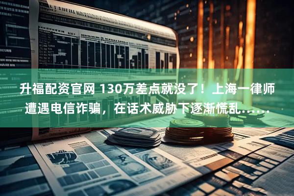 升福配资官网 130万差点就没了!上海一律师遭遇电信诈骗,在话术威胁下逐渐慌乱……