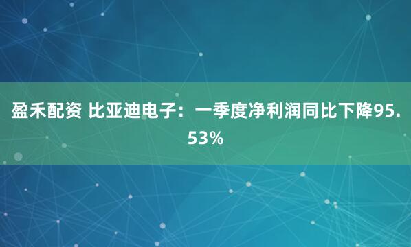 盈禾配资 比亚迪电子：一季度净利润同比下降95.53%